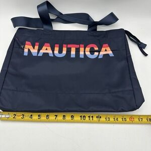 Nautica 17" Tote Bag Navy Blue W/colorful Logo Zipper Closure Multiple Pockets